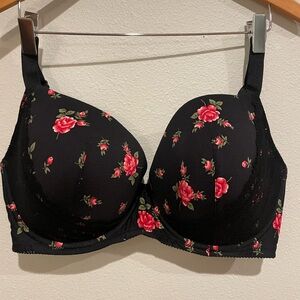 Parfait Black Underwire Bra wire Rose print. US 38H